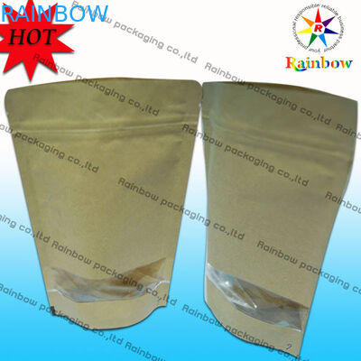 Стоьте вверх Ziplock мешки Брайна подгонянные Kraft бумажные с окном для упаковывать заедк