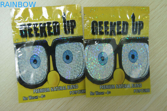 Ziplock травяной ладан упаковывая пластмассу GEEKED фильма лазера 4g ПОДНИМАЕТ желтый цвет