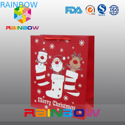 Красный цвет подгонял напечатанный мешок подарка Кристмас бумажных мешков с красной веревочкой/милый