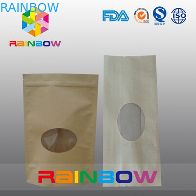 Пакетики чая бумаги Doypack Kraft Брайна упаковывая с передним овальным окном