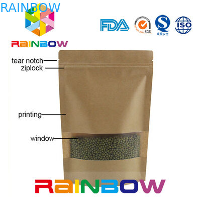 Мешок упаковки еды Doypack бумажных мешков бумаги Брайна Kraft подгонянный Ziplock сухой с окном