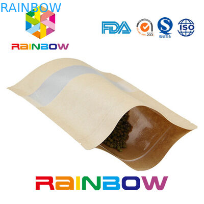 Мешок упаковки еды Doypack бумажных мешков бумаги Брайна Kraft подгонянный Ziplock сухой с окном