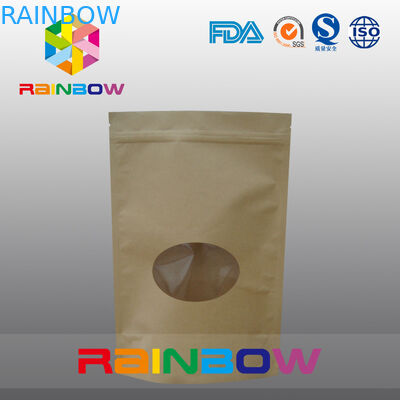 Подгонянные мешки Kraft верхней части застежки -молнии Брайна равнины размера бумажные для заедк перца с КРУГЛЫМ окном
