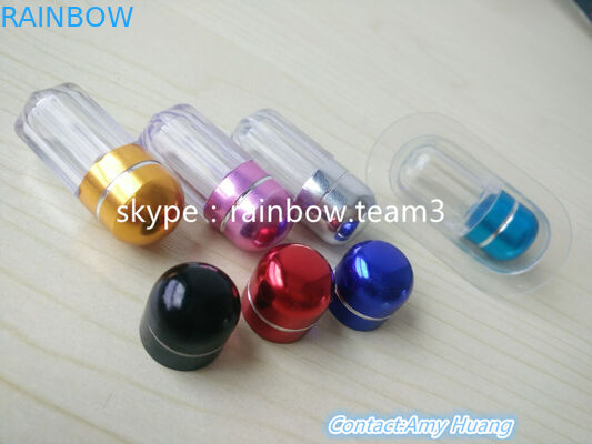 Многоразовый маленький пластиковый контейнер для сексуальных таблеток / бутылка в форме капсулы с металлической круглой крышкой