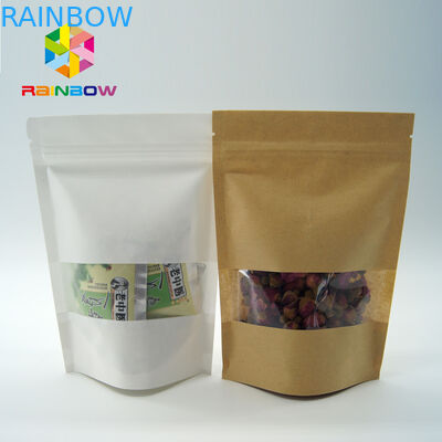 Эко- дружелюбные напечатанные бумажные стоят вверх мешки с ясными окном и молнией