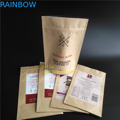 Пакетики чая лист напечатанные логотипом упаковывая мешок молнии бумаги Брауна Крафт с ясным окном