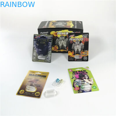 Подгонянные логотипом пакеты капсулы повышения черной пантеры носорога упаковки волдыря таблеток секса мужские