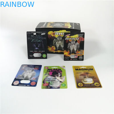 Подгонянные логотипом пакеты капсулы повышения черной пантеры носорога упаковки волдыря таблеток секса мужские