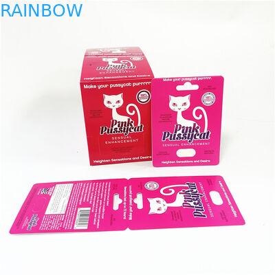 Покажите УЛЬТРАФИОЛЕТОВЫЕ карты бумаги влияния с волдырем упаковывая розовые коробки упаковки карты Pussycat
