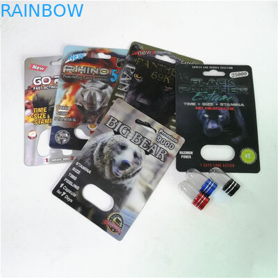 Сексуальные таблетки повышения упаковывая карты волдыря Макс 150K 3D носорога с бумажной коробкой для капсулы секса порошка