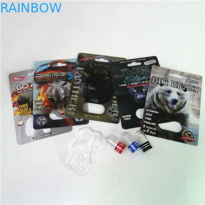 Сексуальные таблетки повышения упаковывая карты волдыря Макс 150K 3D носорога с бумажной коробкой для капсулы секса порошка