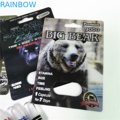 Сексуальные таблетки повышения упаковывая карты волдыря Макс 150K 3D носорога с бумажной коробкой для капсулы секса порошка