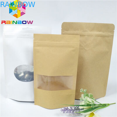 Изготовленные на заказ напечатанные бумажные мешки с Ziplock сумкой Брауна Kraft для кофе/чая с окном стоят вверх упаковывая мешок