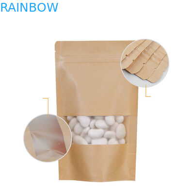 Biodegradable Брауна Kraft бумажные Ziplock стоят вверх мешок с окном