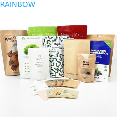 Биоразлагаемый персонализированный логотип 100г 250г Чай Кофе Сухие фрукты Пакет упаковки Перерабатываемый Стойки