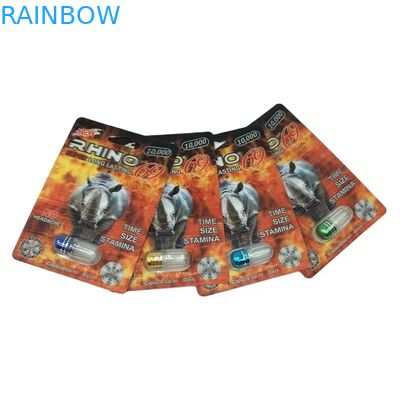 Оптовая продажа заказных капсул для улучшения потенции Rhino 100k 150k 200k, лекарство, 3D-упаковочная карта с бумажной демонстрационной коробкой