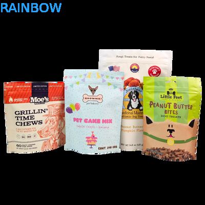 Gravure Printed Back Side Sealed Plastic Bags Valve Stand Pouch Pet Food Bag Resealable Moisture Proof Zip Pocket Dog Cat Snacks