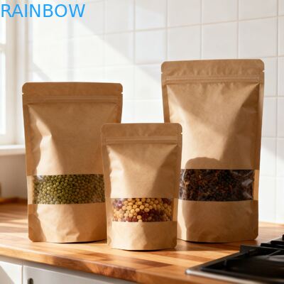 Индивидуальный биоразлагаемый влагостойкий пакет-стойка из крафт-бумаги для упаковки пищевых продуктов