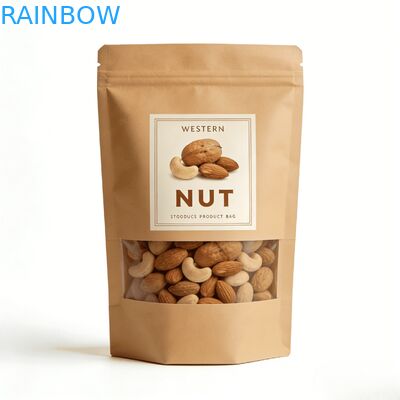 Настройка цифровой печати Kraft Paper Тепловая печать Стоящий пакет с окном для пищи и закусок для домашних животных