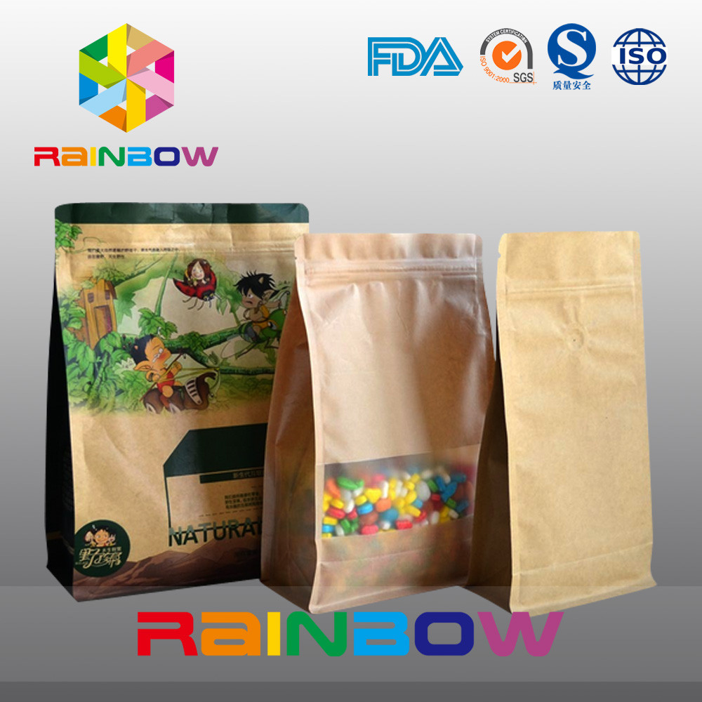 Подгонянный стоьте вверх мешок Kraft бумажный, мешок Guesst плоского дна для сухих еды/конфеты с застежкой -молнией