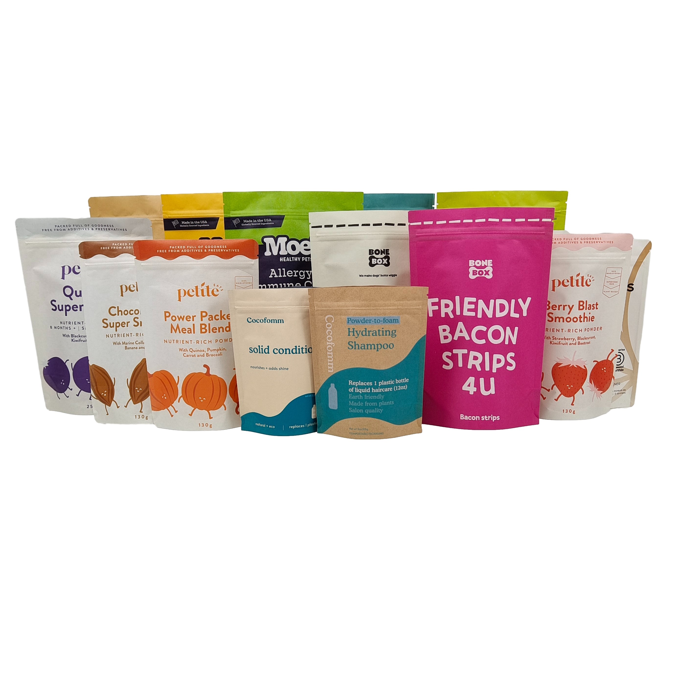 Напечатанный логотип на заказ Биоразлагаемый 100% Пакетная упаковка многоразовое использование Стоящие пластиковые пакеты Doypack с Ziplock