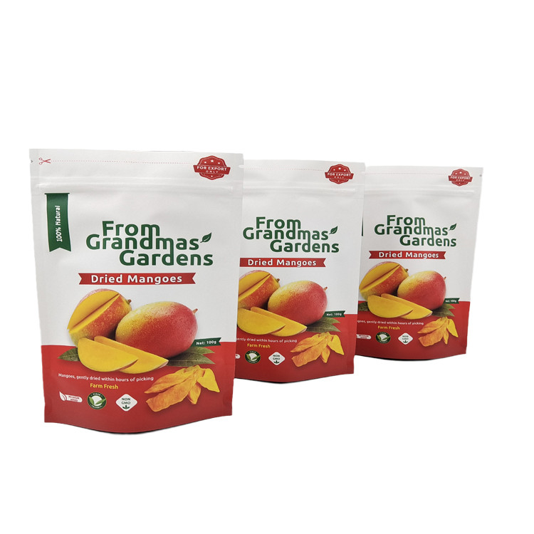 Низкий MOQ Заказник Stand Up Kraft Paper Bag для сушеных манго Фрукты переработанные перезамыкаемые мешки Mylar