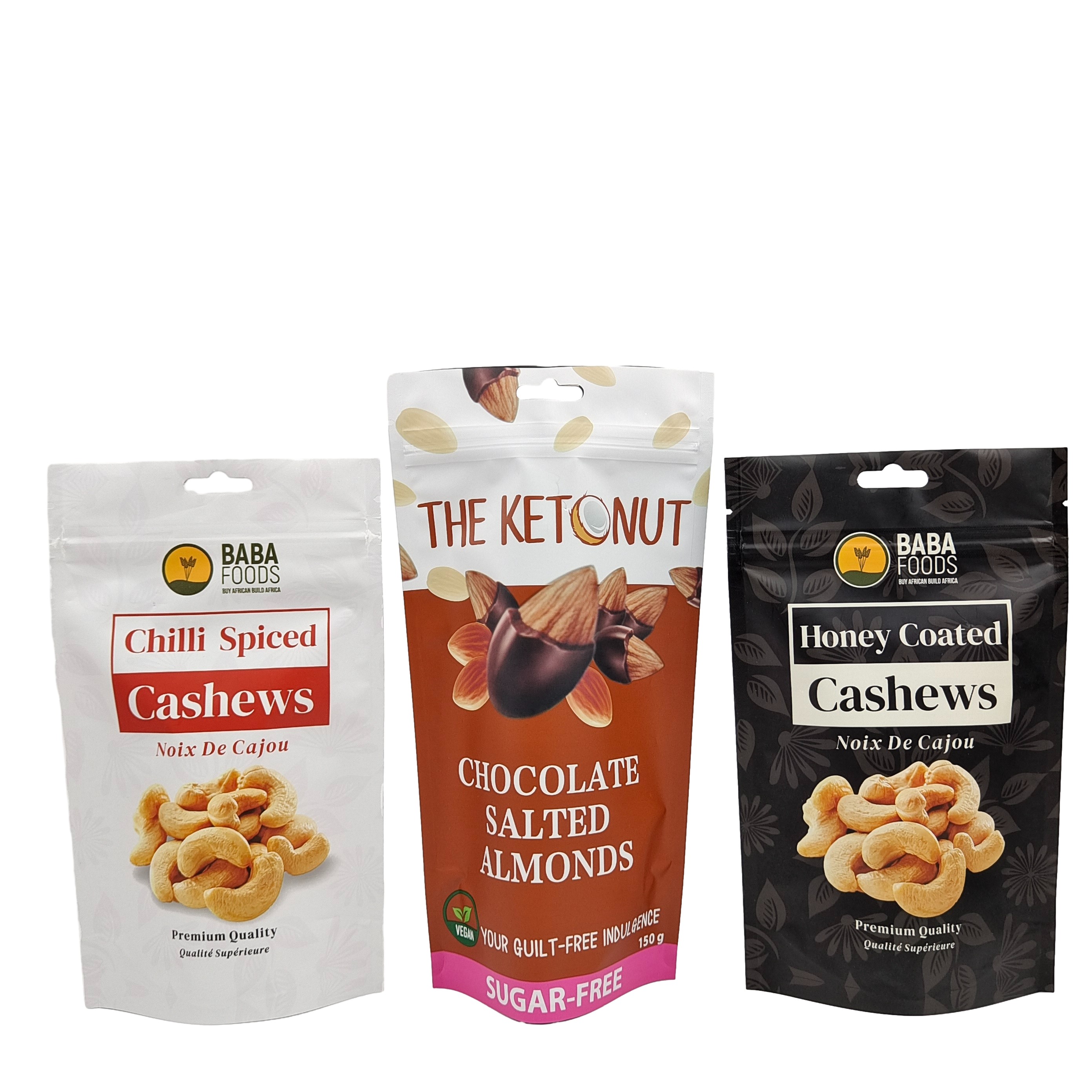 Настройка Stand Up Zipper Cashew Nuts Chocolate Food Pouch Алюминиевая фольга Zip Lock Упаковочный пакет