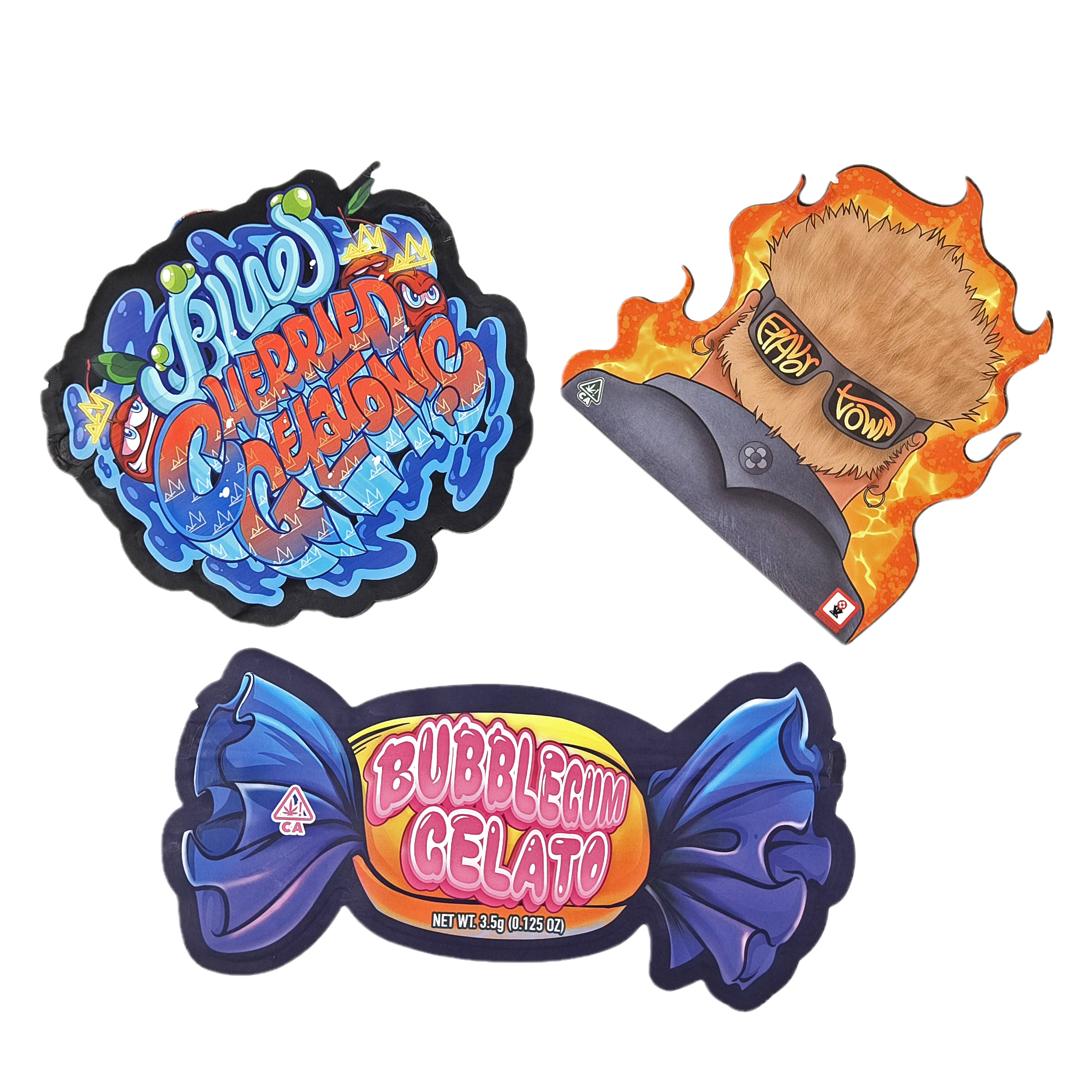 Специальные неравномерные по форме противоуходние пакеты с циплоком Custom28g 14g 7g 3.5g Die Cut Snack Food Packaging Mylar Bag