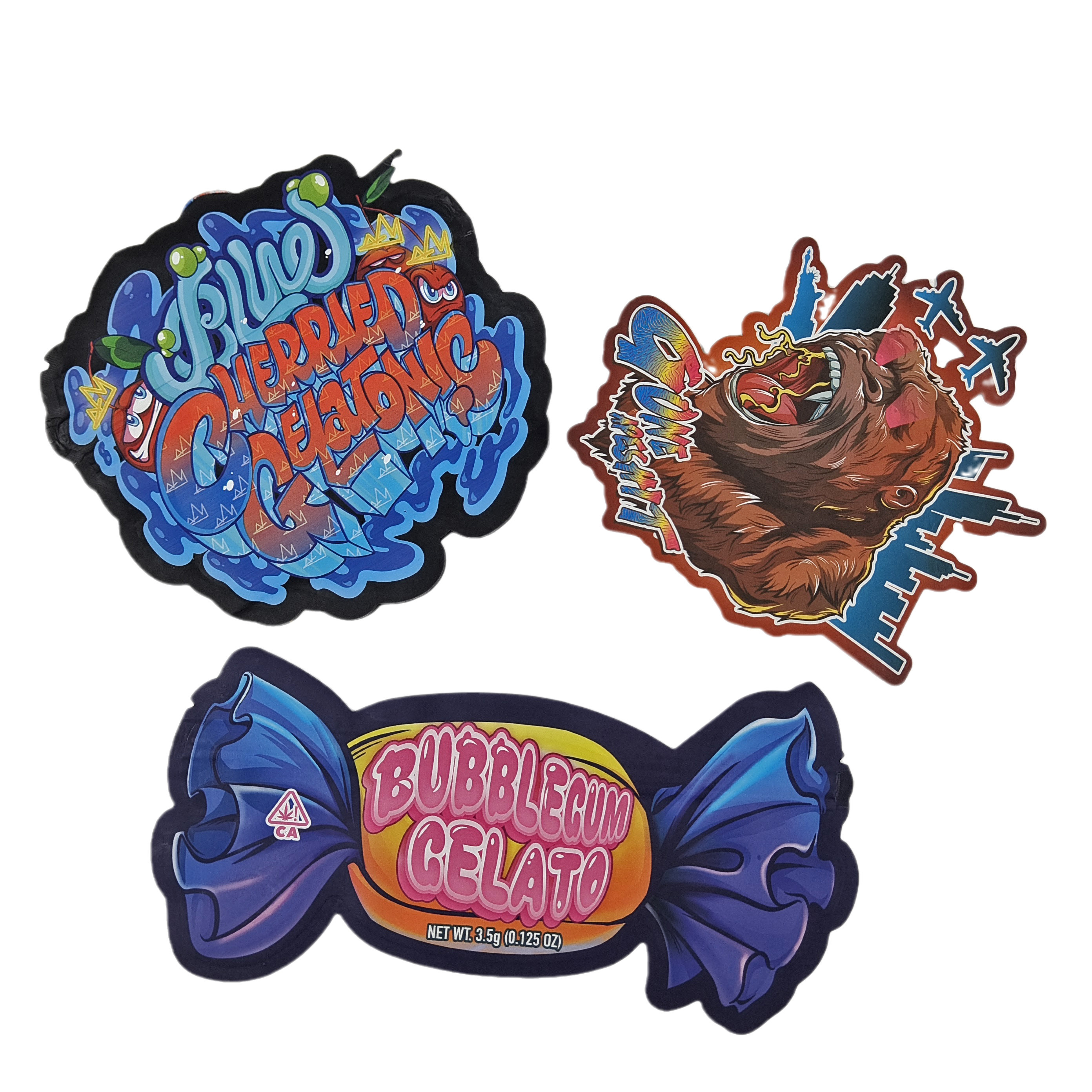 Дигитальная печатная упаковка на заказ Нерегулярный 3,5 граммовый пакет специальной формы пищевой пластиковой упаковки Ziplock Mylar Bags