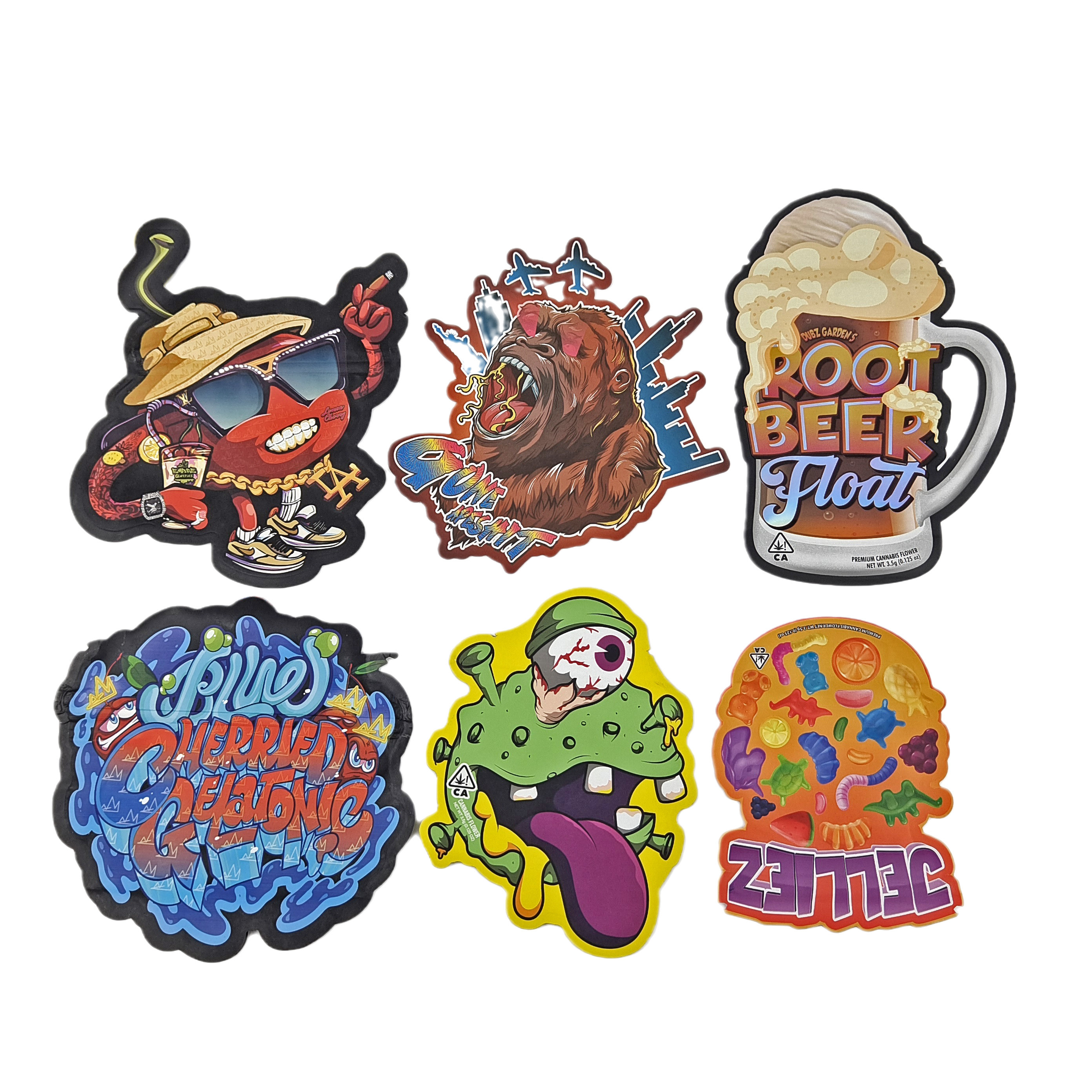 Отпариваемый на заказ напечатанный 3,5 г уникальный специальный формы нерегулярные упаковки пищевых продуктов мешки на резке с Ziplock Mylar мешки