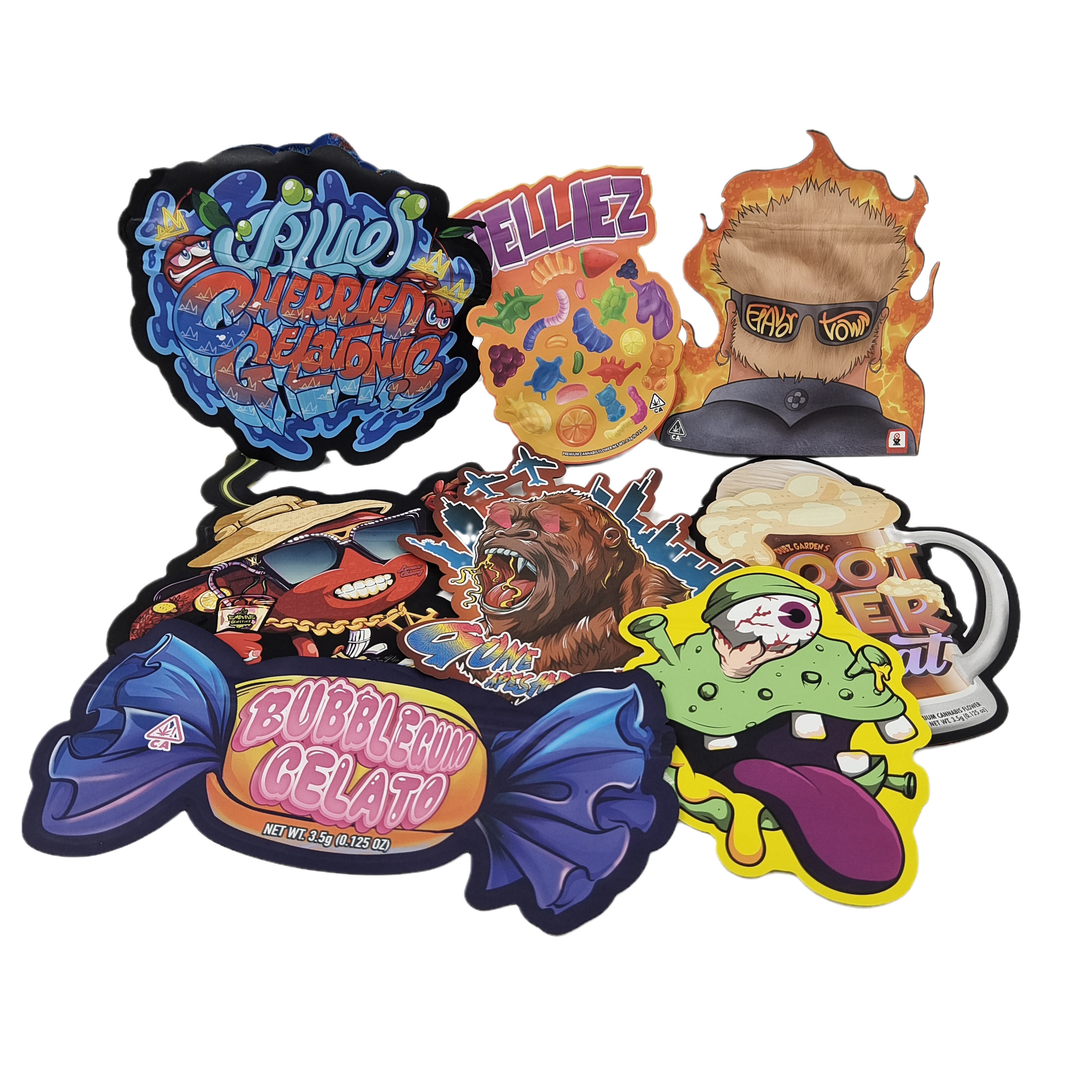 3.5г Заказ напечатанные мешки Mylar Нерегулярные формы Срез нарезки Ziplock мешки Упаковочные мешки для закусок печенье конфеты