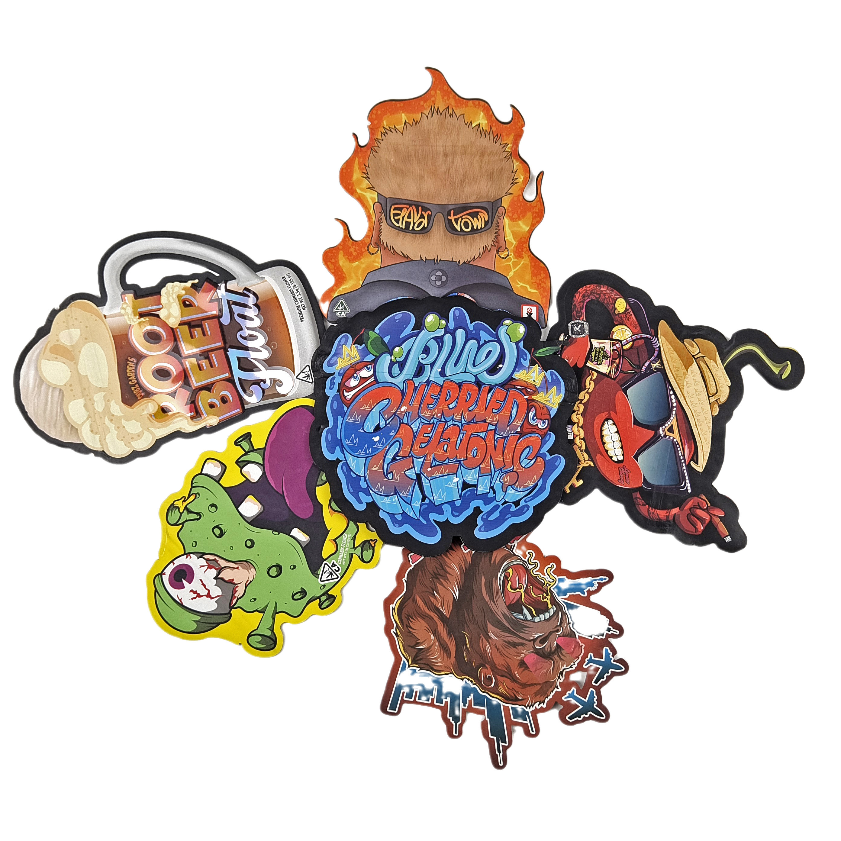 Форма Mylar сумки с настраиваемым логотипом напечатанные нерегулярные голографы Ziplock Smell Proof 3.5g 7g 14g 28g закуски сумки