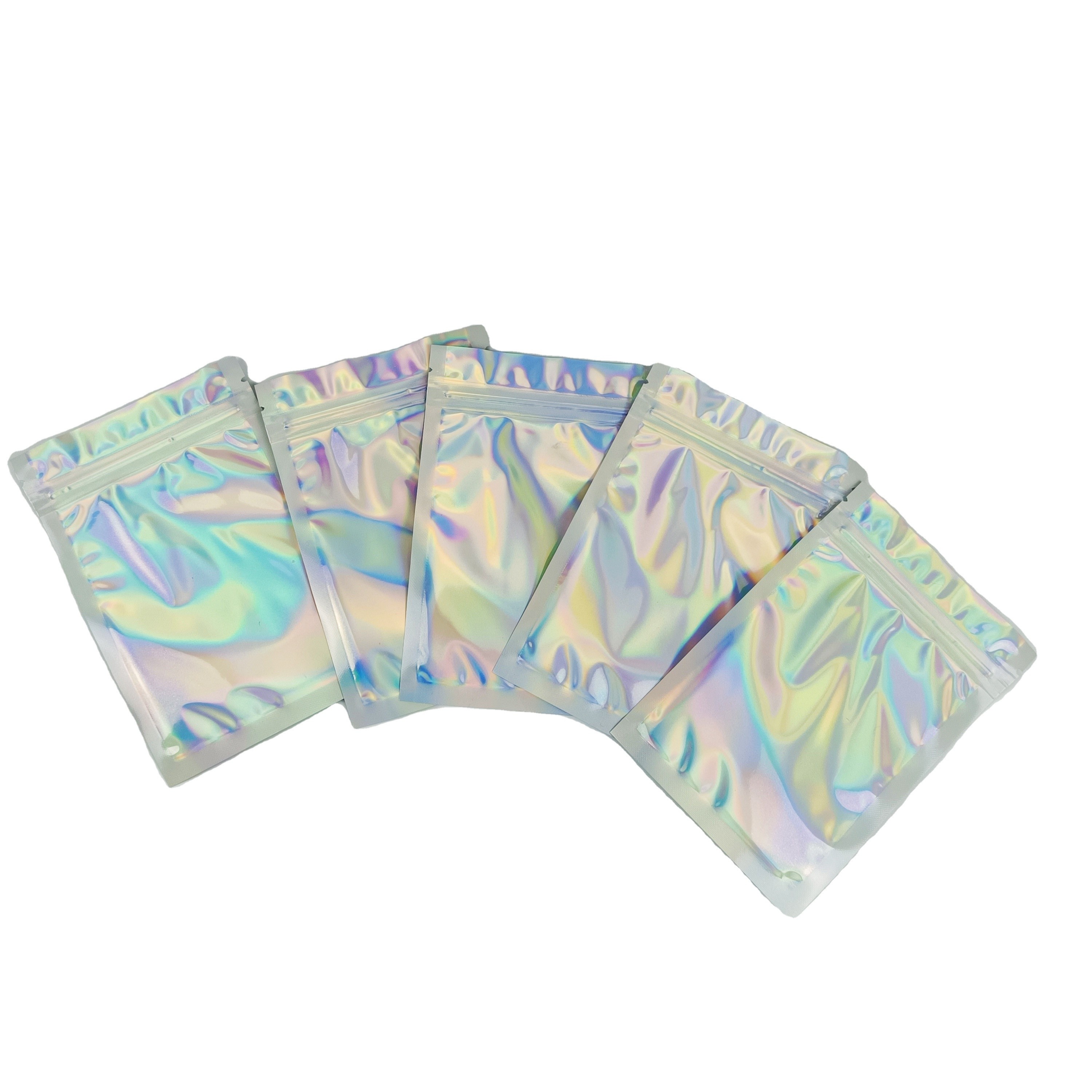 Настраиваемый логотип Zip Lock Bags Flat Holographic Film Mini Mylar Трехсторонняя печать