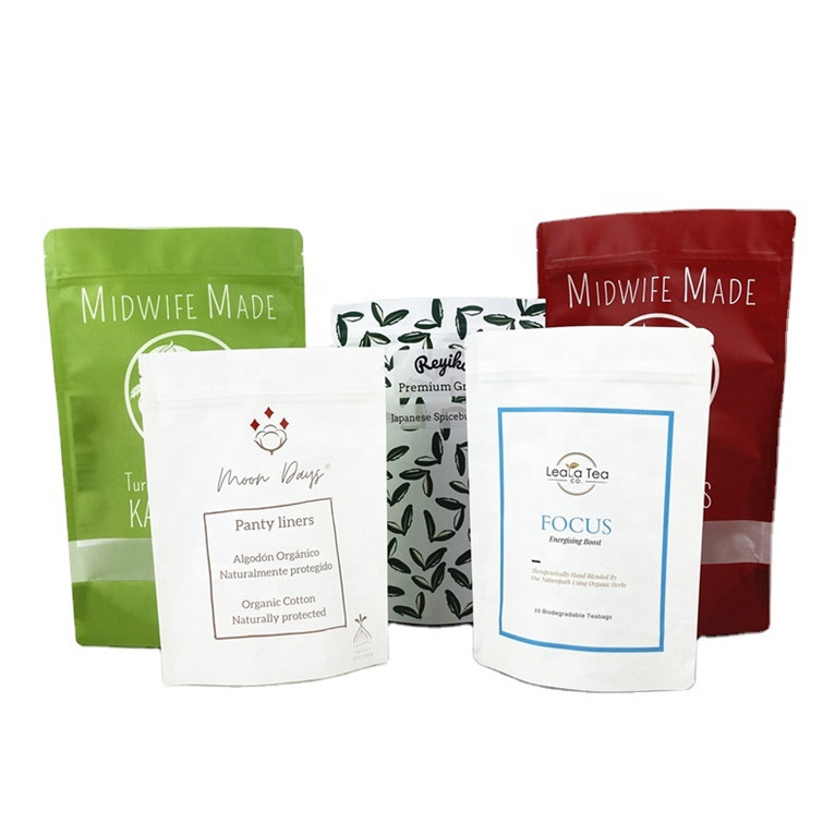 Биоразлагаемый персонализированный логотип 100г 250г Чай Кофе Сухие фрукты Пакет упаковки Перерабатываемый Стойки