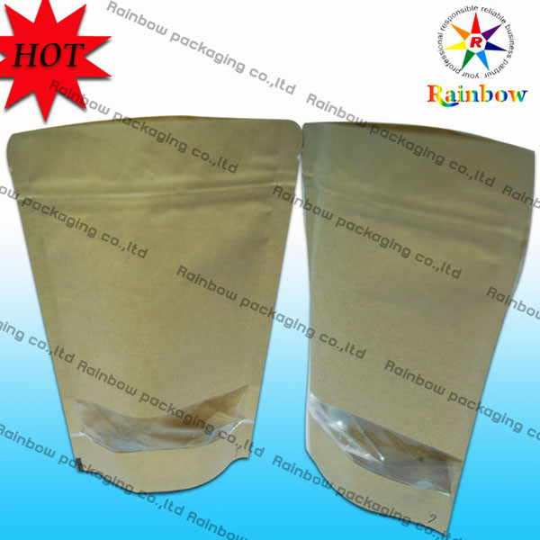 Стоьте вверх Ziplock мешки Брайна подгонянные Kraft бумажные с окном для упаковывать заедк