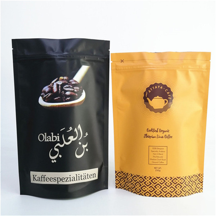Индивидуальный стоячий пакет с печатью толщиной 120 микрон для безопасной упаковки кофе по стандартам FDA