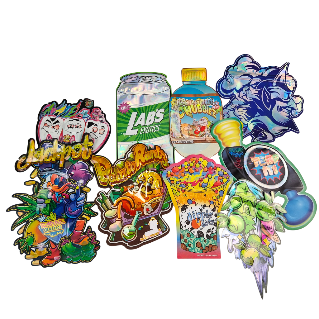 Продовольственная упаковка Doypack Die Cut Cali 3,5g 7g 14g 28g Сахарные печенье Mylar мешки глянцевые / матовые запахонепроницаемые мешки Ziplock