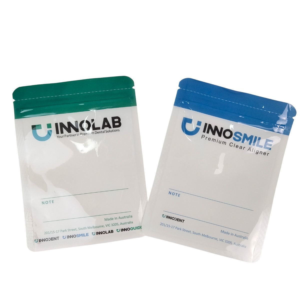 Настраиваемый белый пакет на молнии для упаковки прозрачных элайнеров для зубов, одна сторона прозрачная, с термосваркой и выравниванием логотипа