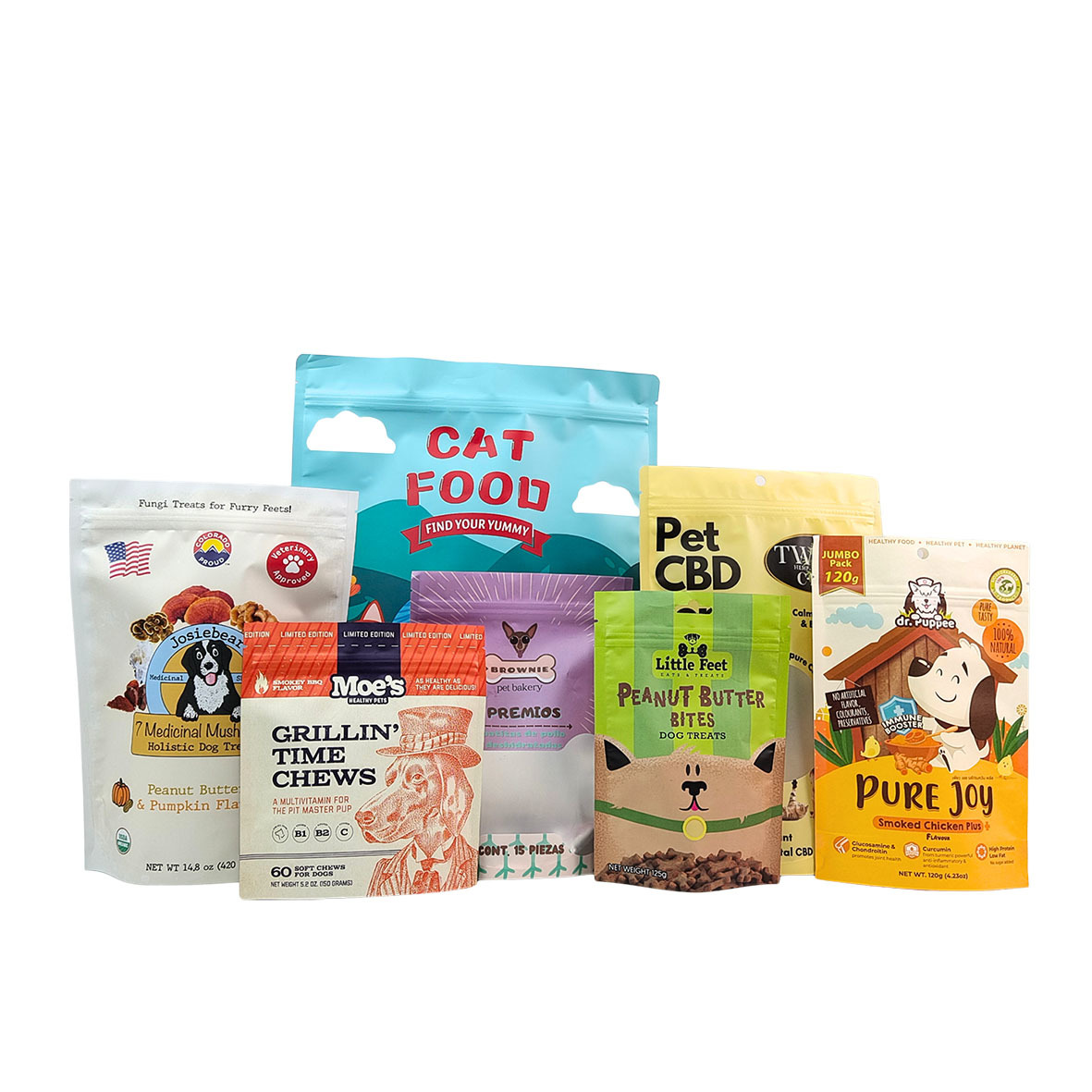 Экологически чистый, многоразовый, стоячий пакет толщиной 50-200 микрон для упаковки пищи для домашних животных