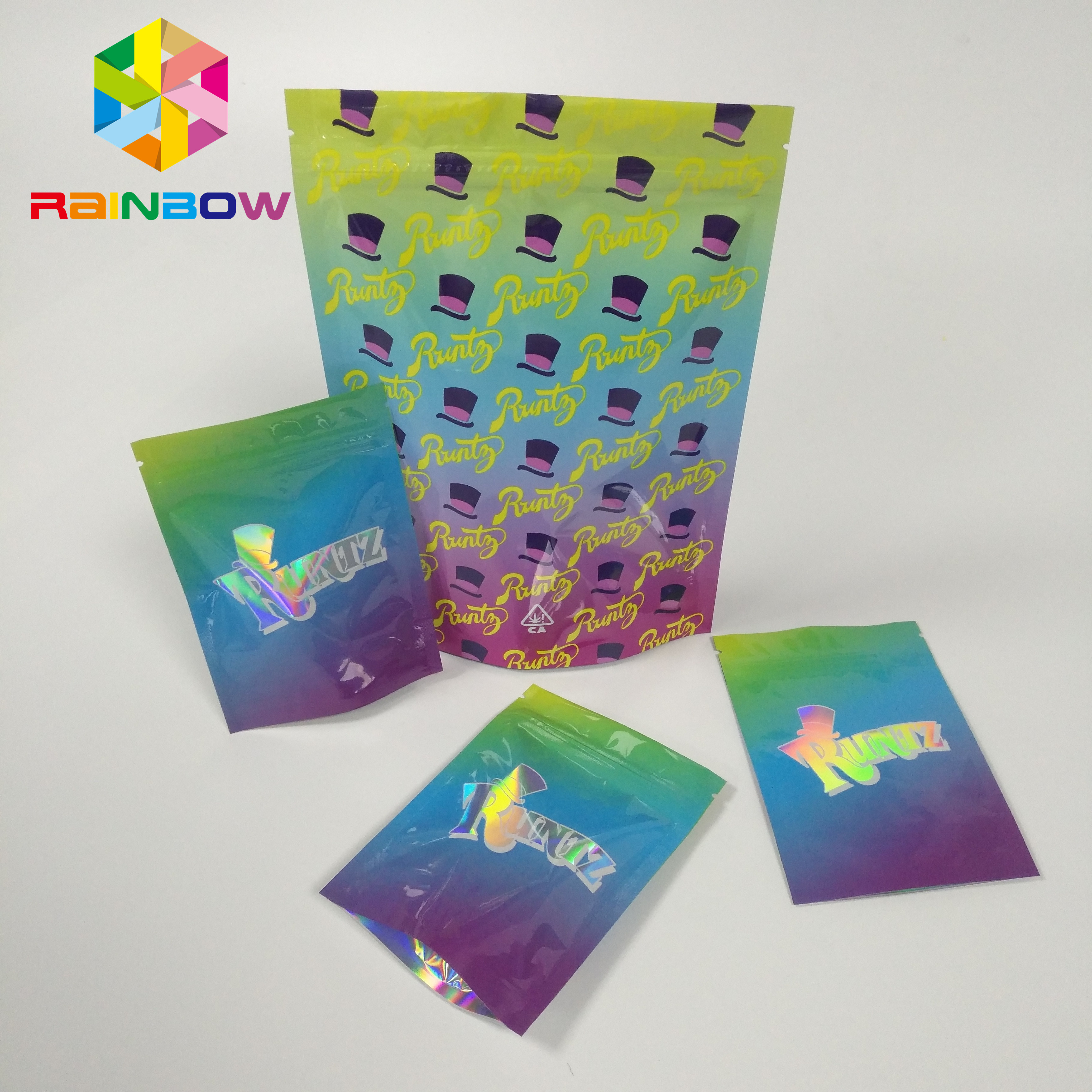 Влагостойкий стойте вверх замок застежка-молнии Холограм лазера сумок РУНТЗ красочный Мылар мешка молнии