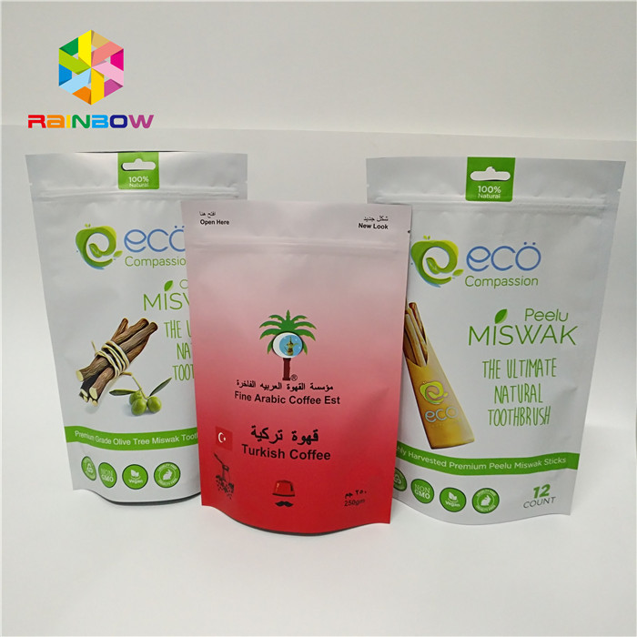 Прокатанная сумка молнии бас фольги стоит вверх продажа мешков кофе полиэтиленовых пакетов мешка упаковывая напечатанная таможней пластиковая горячая