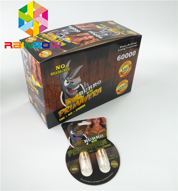 Лоснистая карта волдыря упаковывая изготовленные на заказ карту таблеток Бурро2 60000 повышения секса бумажную