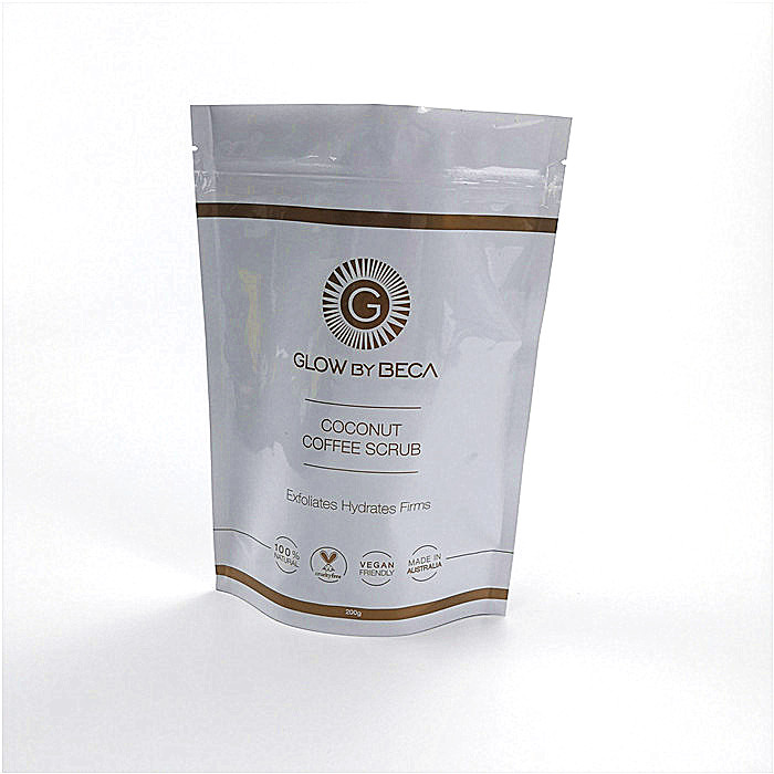 Лоснистая белая упаковка пластиковых мешков Мылар стоит вверх мешок для упаковки кофе