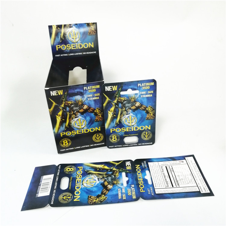 Таможня дисплея напечатала представления усиливающих агентов бумажных карт коробку карты Poseidon мужского сексуального красную