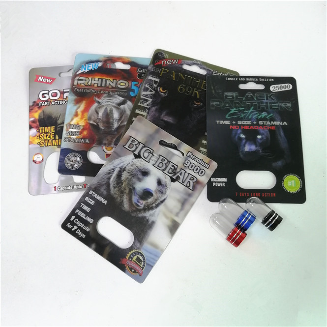 Сексуальные таблетки повышения упаковывая карты волдыря Макс 150K 3D носорога с бумажной коробкой для капсулы секса порошка