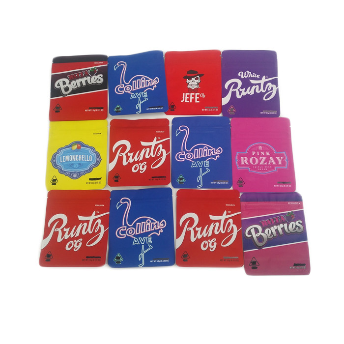 Сумка Mylar печений 3.5g мешка Cannabies низкого доказательства запаха мягкого прикосновения MOQ 500pcs упаковывая съестная Дето-устойчивая подгоняла