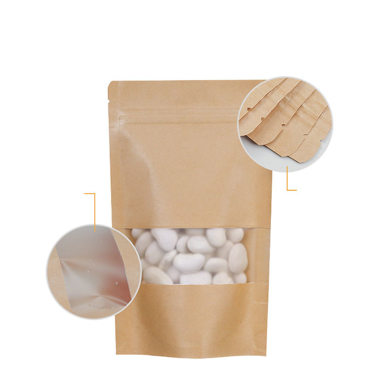 Biodegradable Брауна Kraft бумажные Ziplock стоят вверх мешок с окном